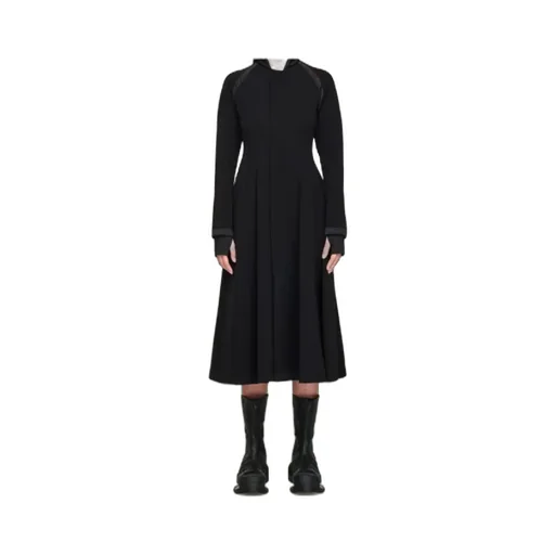 Padded-Details Pleated Midi Dress