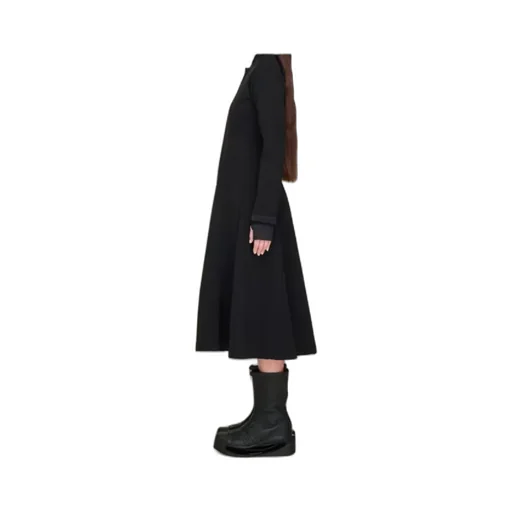 Padded-Details Pleated Midi Dress