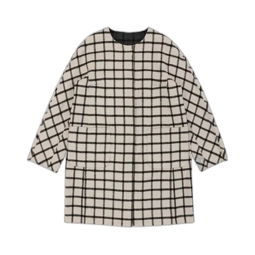 Round-Necked Plaid Coat