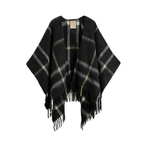 Checked Cape With Fringes