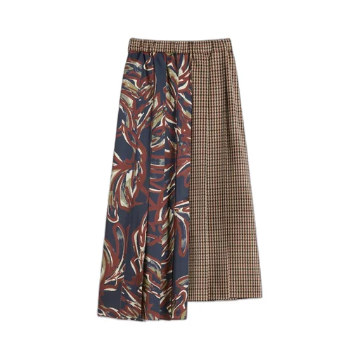 Houndstooth Wool Pleated Skirt
