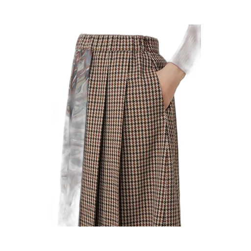 Houndstooth Wool Pleated Skirt