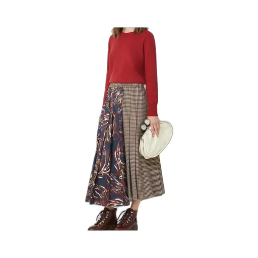 Houndstooth Wool Pleated Skirt