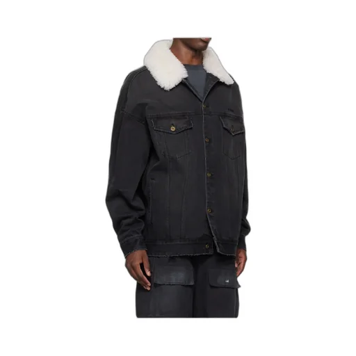 Long-Sleeved Denim Coat With Shearling Collar