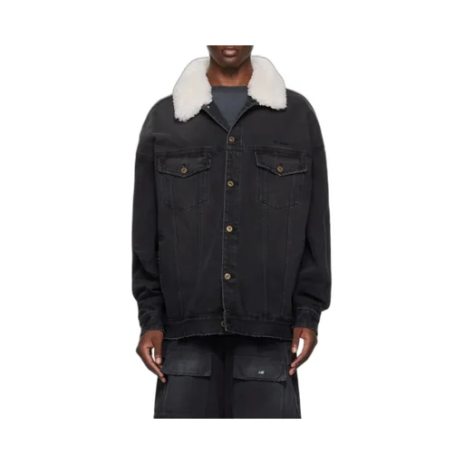 Long-Sleeved Denim Coat With Shearling Collar