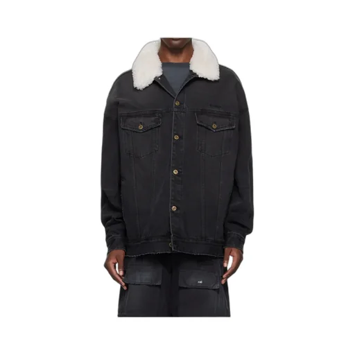 Long-Sleeved Denim Coat With Shearling Collar