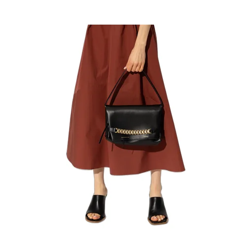 Chain-Detailed Foldover Top Shoulder Bag
