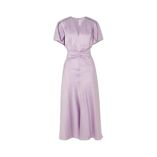 V-Neck Ruched Satin Midi Dress