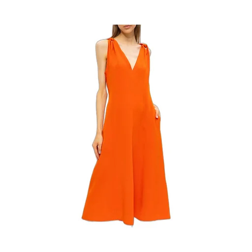 Twist-Shoulder V-Neck Dress