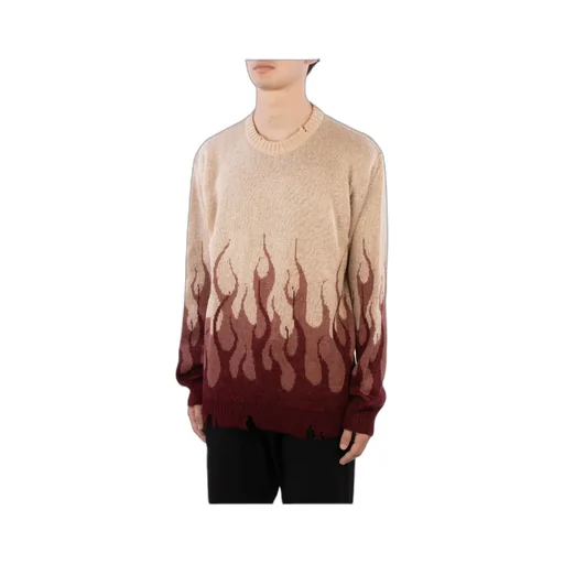 Flame Intarsia Knitted Distressed Jumper