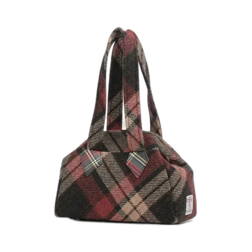 Logo Embroidered Checked Handbag