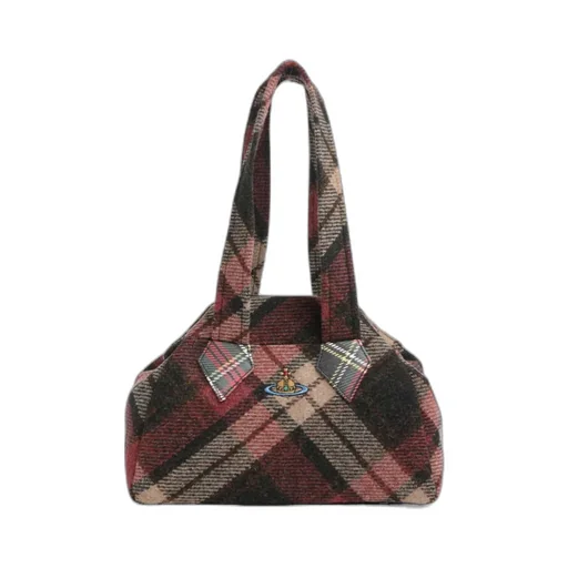 Logo Embroidered Checked Handbag