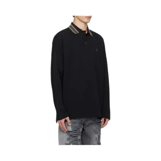 Logo Embroidered Long-Sleeved Polo Shirt