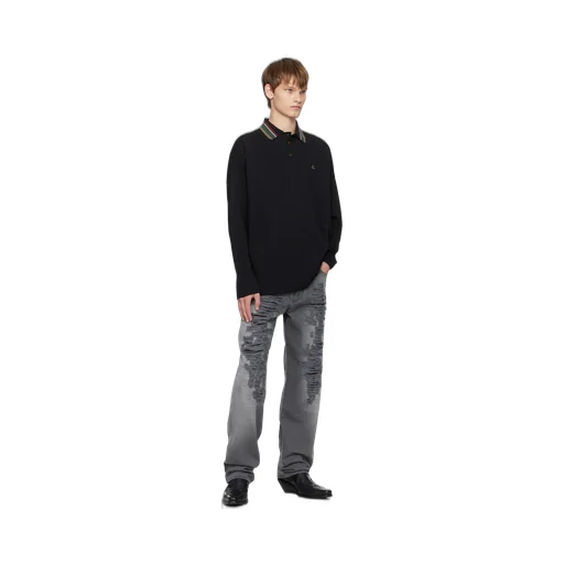 Logo Embroidered Long-Sleeved Polo Shirt