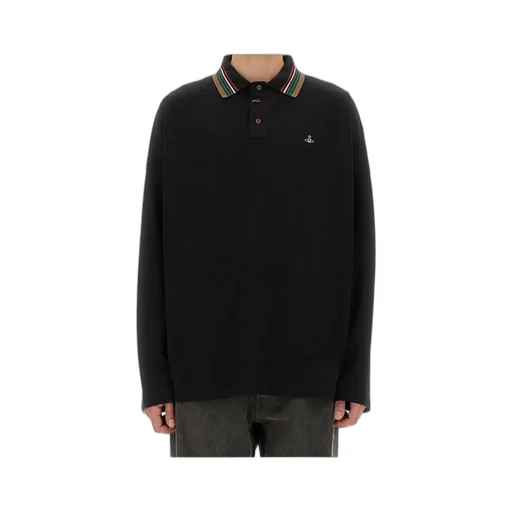 Logo Embroidered Long-Sleeved Polo Shirt