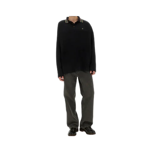 Logo Embroidered Long-Sleeved Polo Shirt