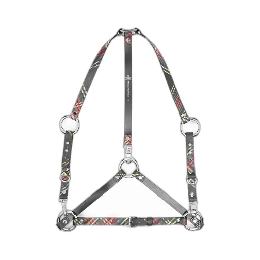 Stud Plaid-Pattern Leather Belt Harness