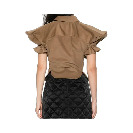 Ruffled-Sleeve Cotton Top