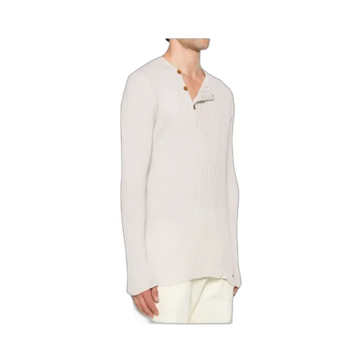 Ribbed Button-Placket Sweater
