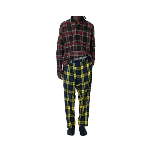 Double Waist Checked Trousers