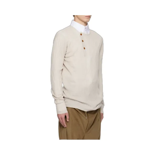Ribbed Button-Placket Sweater