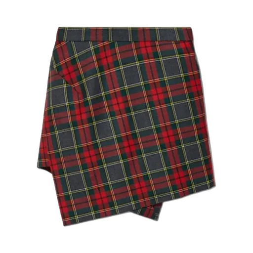 Checked Asymmetric Mini Skirt