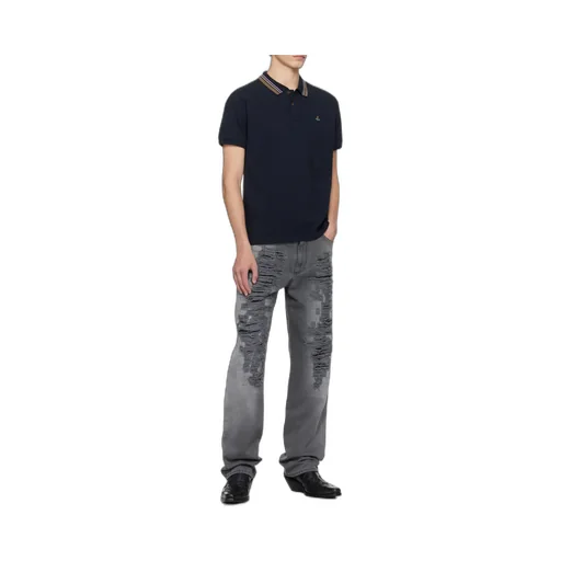Short Sleeved Orb-Embroidered Polo Shirt