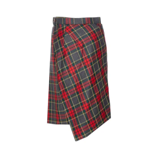 Checked Asymmetric Midi Skirt