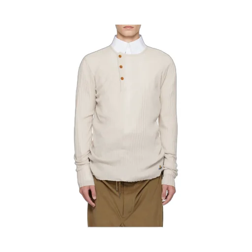 Ribbed Button-Placket Sweater