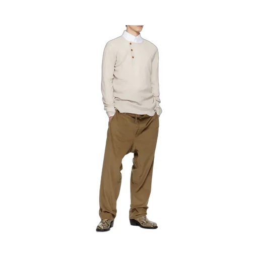Ribbed Button-Placket Sweater