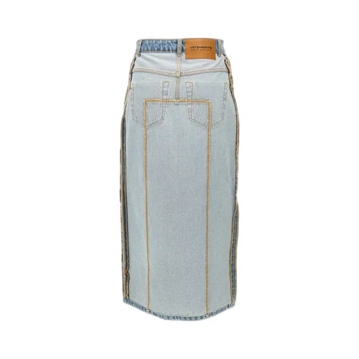 Inside-Out Denim Midi Skirt
