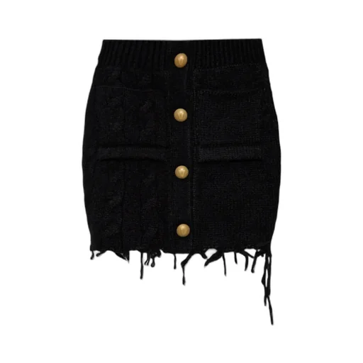 Button Detailed Distressed Skirt