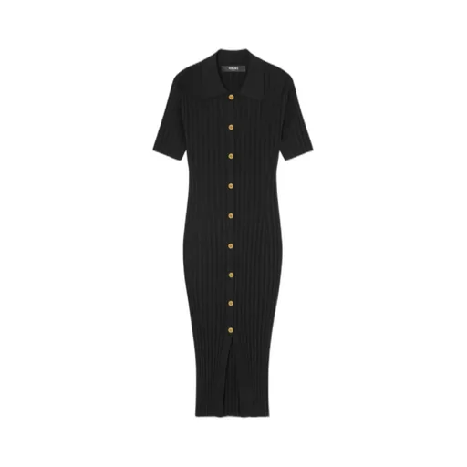 Short-Sleeved Knitted Midi Shirt Dress