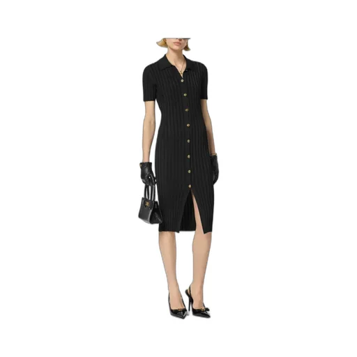 Short-Sleeved Knitted Midi Shirt Dress