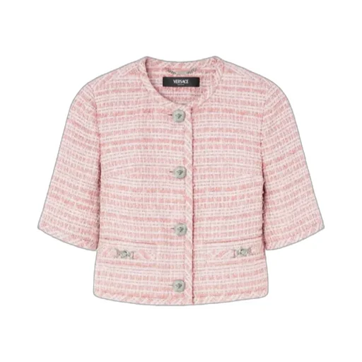 Medusa-Plaque Cropped Tweed Jacket