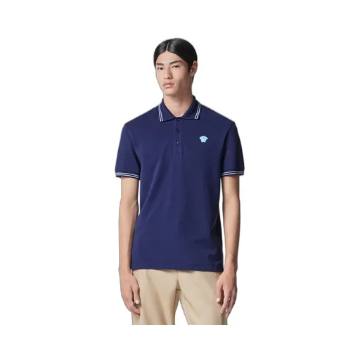 Medusa-Embroidered Short-Sleeved Polo Shirt