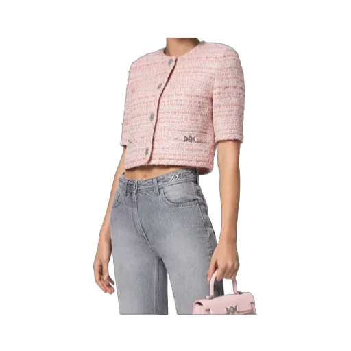 Medusa-Plaque Cropped Tweed Jacket