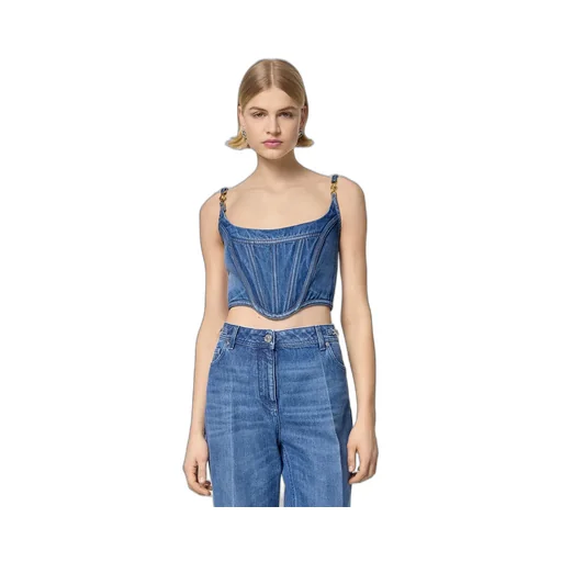 Medusa '95 Cropped Denim Corset Top