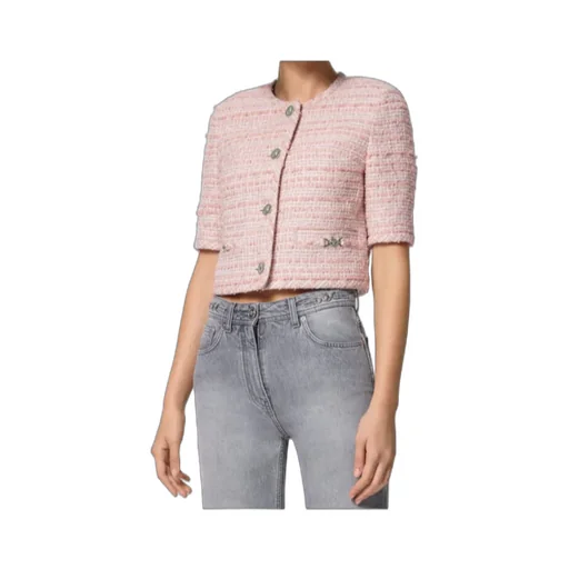 Medusa-Plaque Cropped Tweed Jacket
