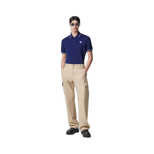 Medusa-Embroidered Short-Sleeved Polo Shirt