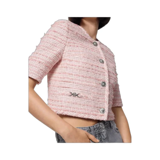 Medusa-Plaque Cropped Tweed Jacket