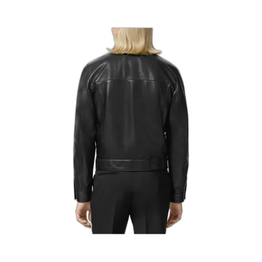 Logo Engraved Buttoned Leather Jacket