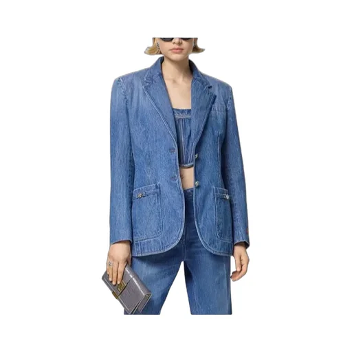 Single-Breasted Tailored Denim Blazer