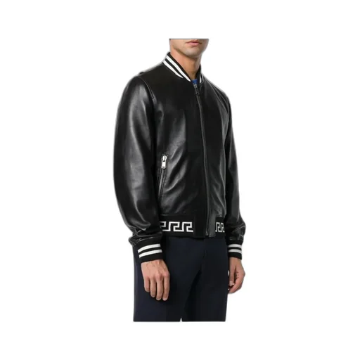 Zippered Leather Bomber Jacket