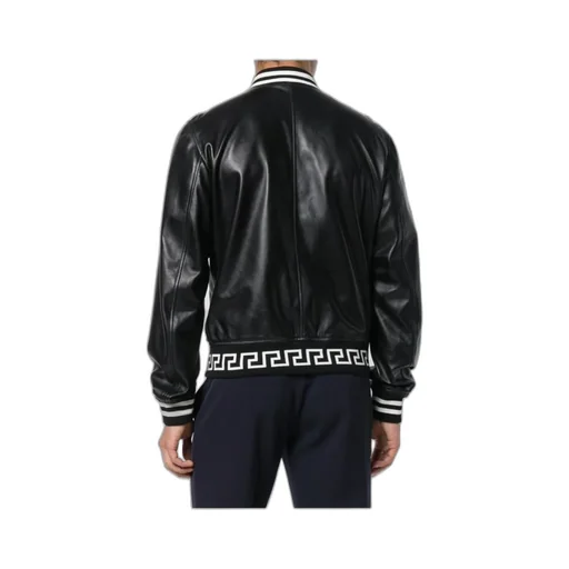 Zippered Leather Bomber Jacket