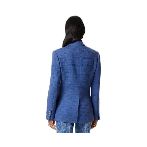 Metallic-Threading Double-Breasted Tailored Blazer