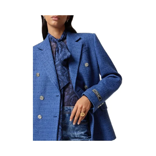 Metallic-Threading Double-Breasted Tailored Blazer