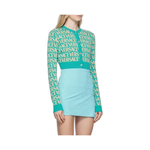 Allover Logo-Jacquard Button-Up Cropped Cardigan