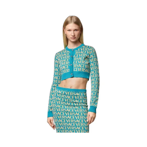 Allover Logo-Jacquard Button-Up Cropped Cardigan