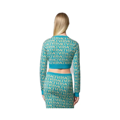 Allover Logo-Jacquard Button-Up Cropped Cardigan